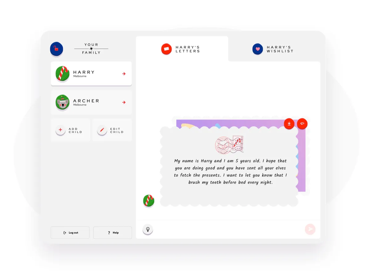 Parents dashboard to see kids letters