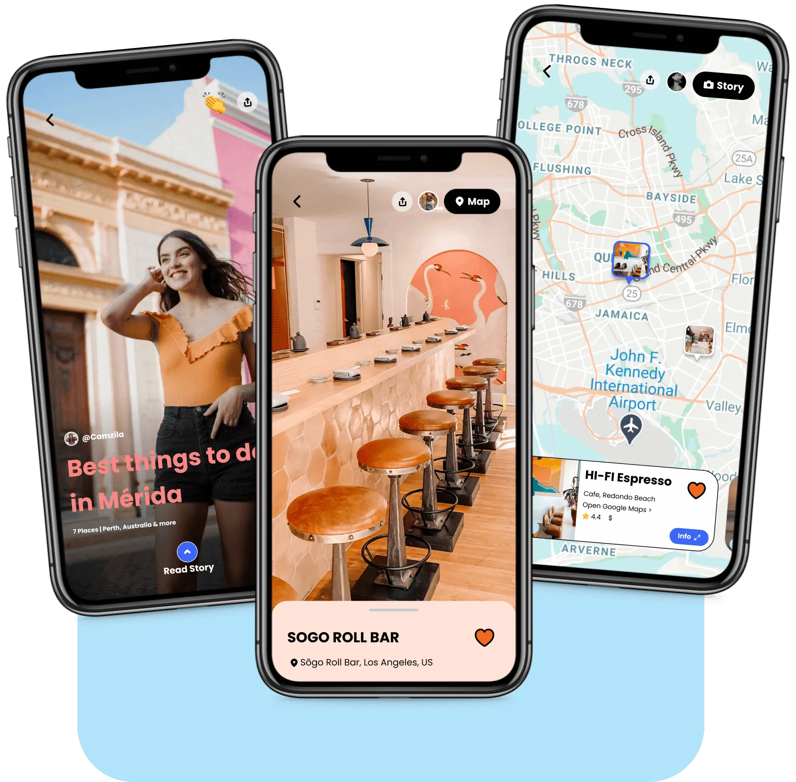Three screens from the mobile web app